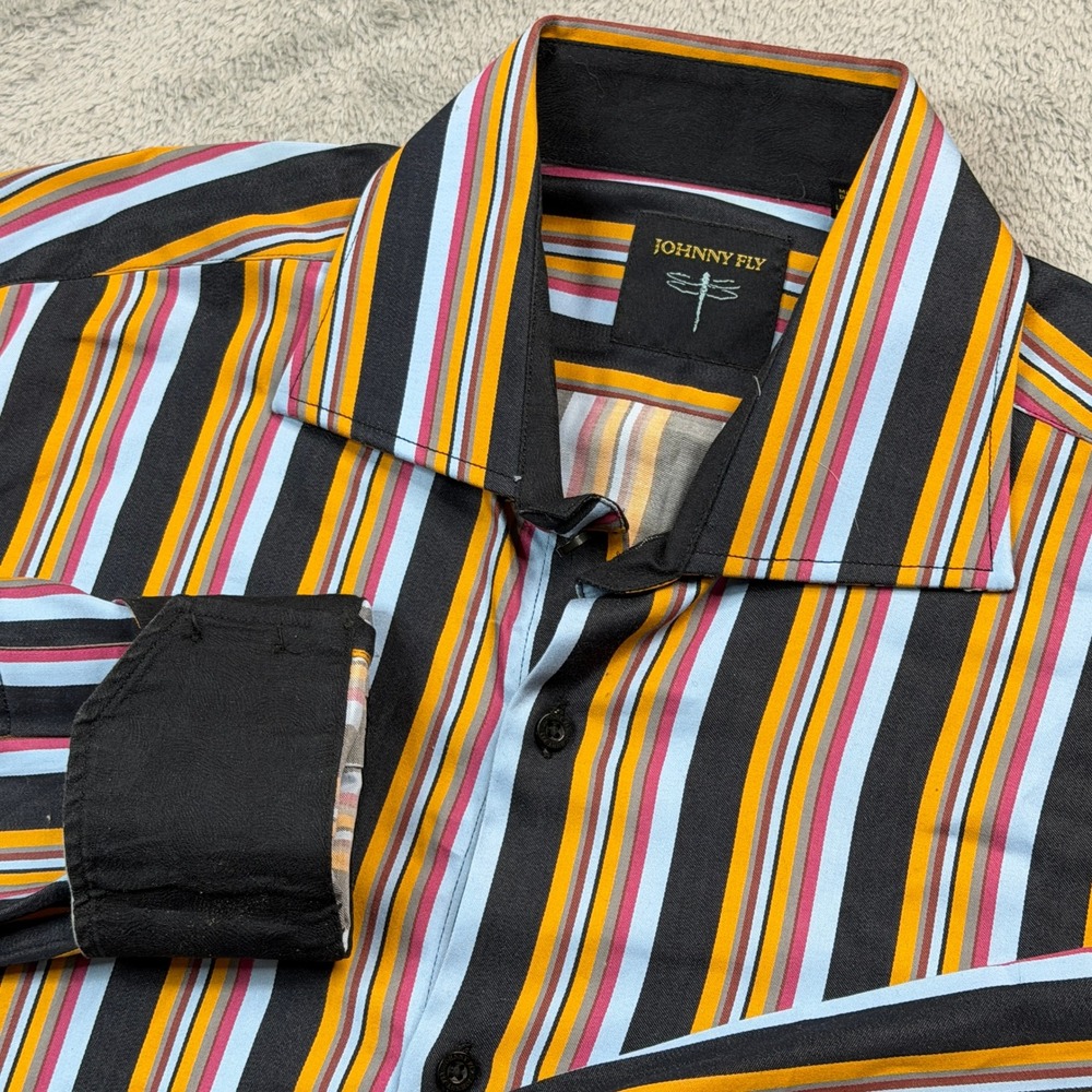 Johnny Fly Mens Multi Color Vertical Stripe Cotton Long Sleeve Shirt Medium